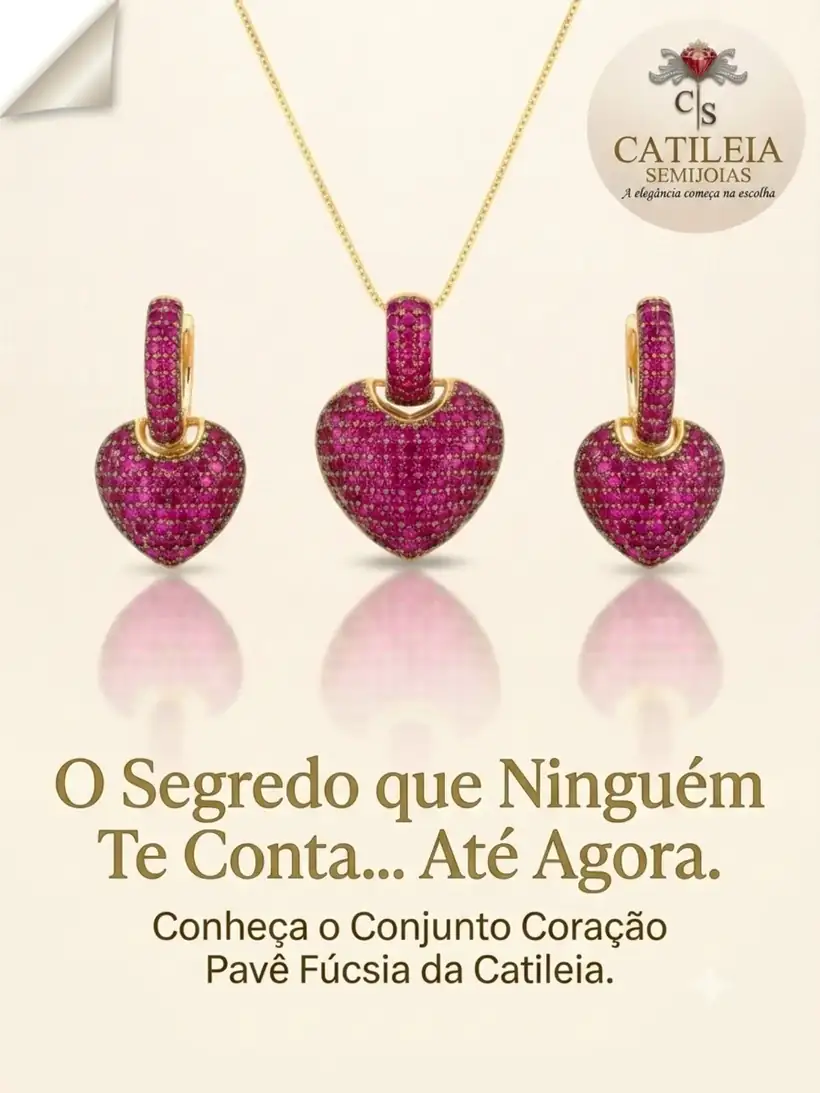 Conjunto Coração Pavê Fúcsia